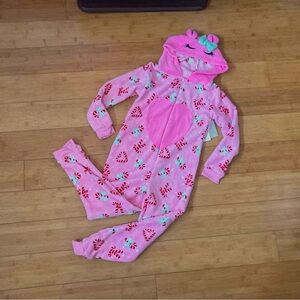 NWT Girls Size 12 Pink Christmas Candy Cane Onsie Pjs Pajamas Holiday